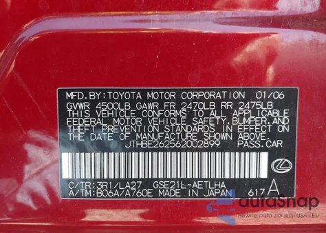 2006 Lexus Is 350 z USA, uszkodzony, nr VIN JTHBE262562002899